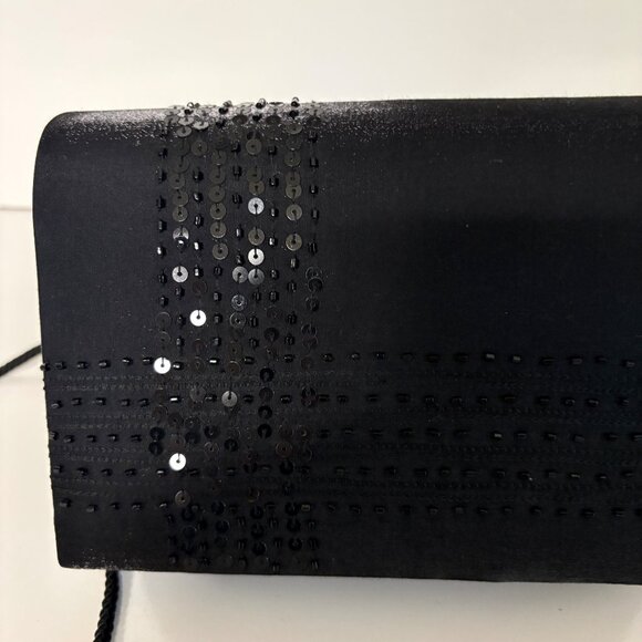 Menbur Black Evening Satin Clutch Beaded Sequins Snap Closure Classic Purse NEW - Picture 8 of 9